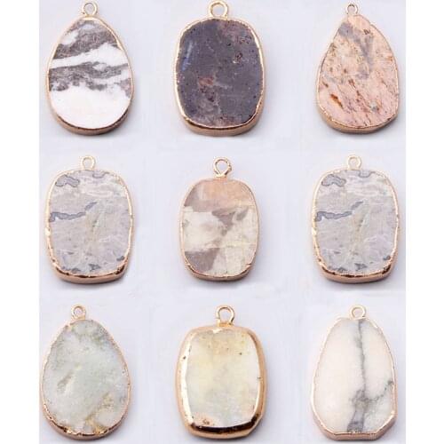 Natural Mix gem Stone pendulum Stone agates Pendant Charms stone Slice chips Necklace making pendant jewelry Accessory handmade