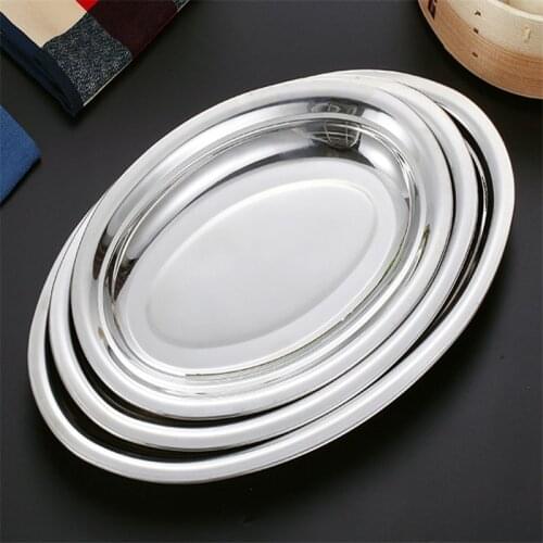 Stainless Steel Oval Plate Western Dish Dessert Storage Tray Tableware Accessories Sushi Seafood Dish Steamed Fish Dish Plate