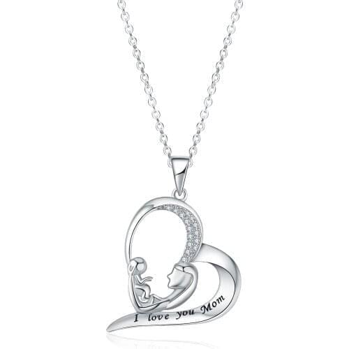 BONISKISS Love Heart Mom Letters Pendent Necklaces 925 sterling silver Women Jewelry Necklace Mother Day Best Elegant Gift
