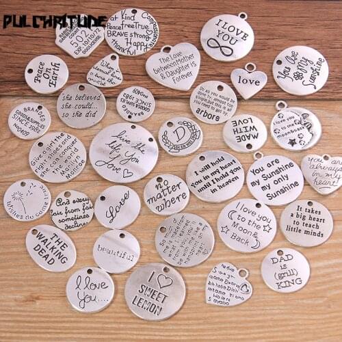 Random 8Pcs Mix Size Mix Style Two Color Metal Zinc Alloy Letter Charms Fit Jewelry Medical Plant Pendant Makings