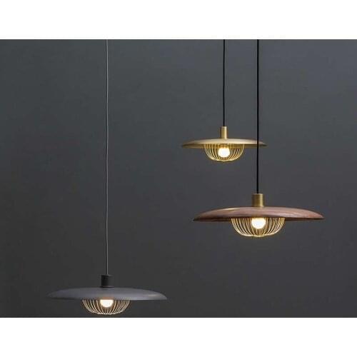 Wood grain hat pendant lights Nordic designer lustre restaurant Chandeliers bar dining hanging light fixture for celling bedroom