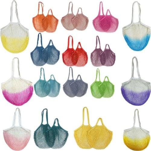 Portable Reusable Grocery Bags for Fruit Vegetable Bag Cotton Mesh String Organizer Handbag Short Handle Net Shopping Bags Tote