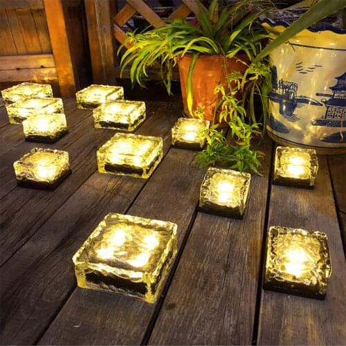 Solar Brick Light Outdoor Ice Cube Floor Lamp LED Landscape Night Lighting for Courtyard Pathway Decor, Warm Light