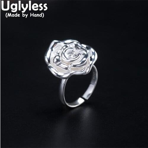 Uglyless Glossy Silver Handmade Blooming Floral Jewelry Sets for Women Real 925 Silver Elegant Studs Earrings Rings MINI Brincos