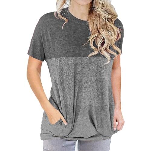 Spring Tops Women Long Sleeve T Shirt Stripe Patchwork Casual Loose Tops Fashion Casual Color Block O Neck Tees With Pocket D30