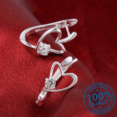 Korean 925 Sterling Silver Romantic Crystal Love Heart Symmetry Vintage Clip on Ear Earrings For Women 2020 Engagement Jewelry