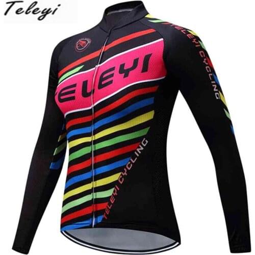 Horizontal stripes TELEYI Women Bicycle Cycling Jersey long sleeve roupa ciclismo Outdoor Sportswear Cycling Clothing Tops