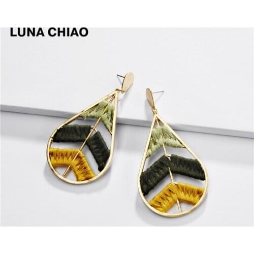 LUNA CHIAO Fashion Jewelry Color Block Cotton Thread Braided Statement Earring Boho Drop Earrings for Women