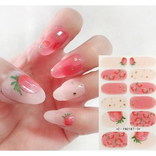 1Sheet 3D Strawberry Nail Sticker Full Cover Slider Spring Summer Decals Creative DIY Nail Decoration Beauty Manicure for Women