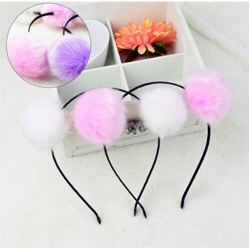 1pcs Pom Fur Ball Headwear Furry Ears Fluffy Rabbit Fur Ball Women Headband Hair Band Hair Accessories