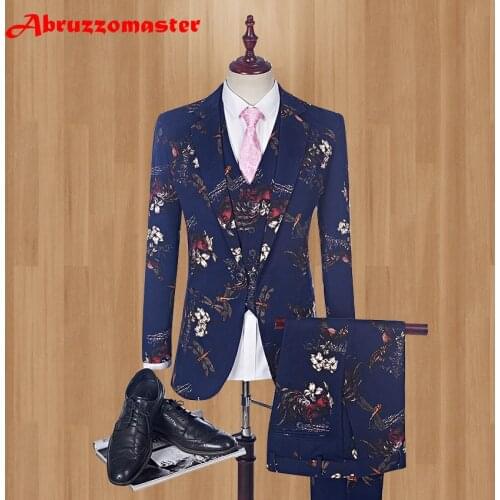 2020 Fashion Mens Suit Shine Patterns Luxury Casual Men Stage Clothing Vintage Mens Suits For Wedding Groom (Blazer+Pants+Vest)
