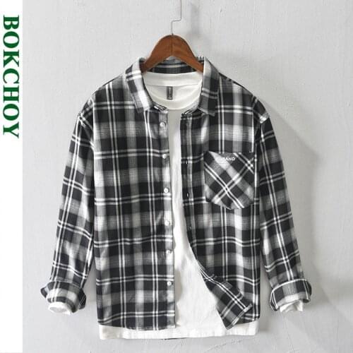 2021 Autumn Winter New Men Shirt Plaid Button Up Casual Long Sleeve Pocket Thin Coat GA-D225