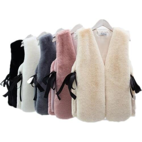 2021 Woman Faux Fur Vest Waistcoat Jackets Female Warm Winter Fake Fur Outerwear Ladies Solid Color Fashion Vests Overcoat Q275