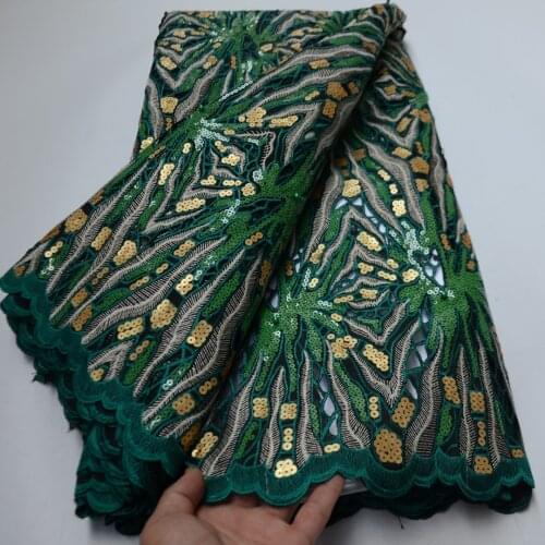 5yards/pc) High quality emerald green African hand cut organza lace fabric with sequins embroidery 2021 for party dress OP170