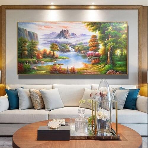 Full squar round drill large 5d diy diamond painting natural landscape mosaic embroidery sale tree Riverbank scenery decor