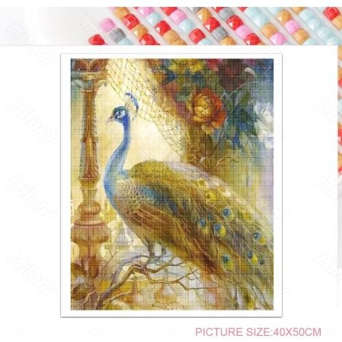 Diamond Painting Golden Peacock Animal Square Diamond Round Diamond Decoration Customizable Wall Art Decoration Frameless Style