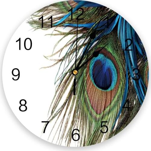 Peacock Feather White Wall Clock For Home Decoration Living Room Quartz Needle Hanging Watch Modern Kitchen Clock