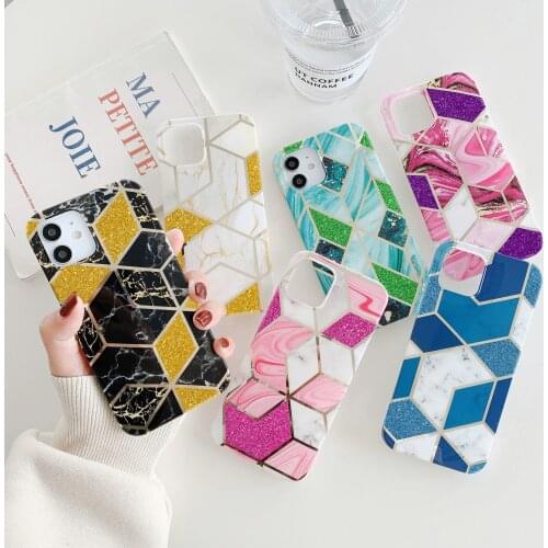 Glitter Electroplating Marble Soft Phone Case For iphone 11 12 Pro MAX Mini X XR XS MAX SE 2020 7 8 Plus Shockproof Back Cover