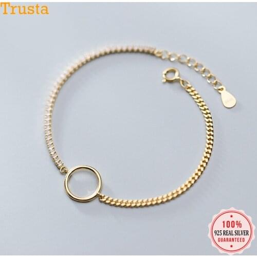 Trustdavis 100% 925 Real Sterling Silver Hollow Round Dazzling Chain CZ 16cm Bracelet For Women Girl Lady Wedding Gift DT51