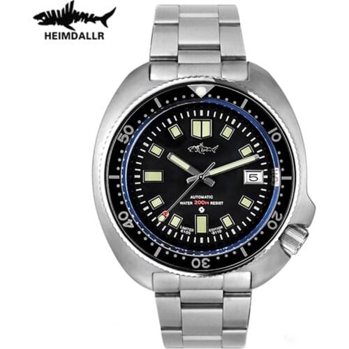 HEIMDALLR Mechanical Watch Men NH35 Automatic Watch Sapphire Crystal Diver Watches 200m C3 Luminous Solid Steel Strip Men Watch