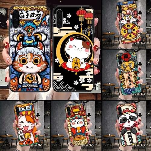 Japan Cute Lucky Cat Phone Case For Samsung Galaxy A 10 12 20E 21S 30 32 40 50 51 52 70 71 72 5 6 7 2016 2018 black luxury back