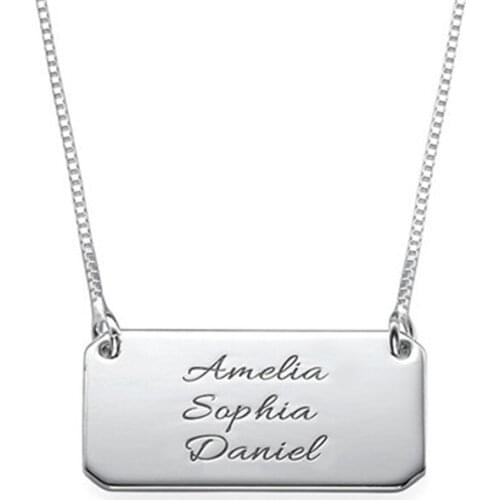 AIYANISHI 925 Sterling Silver Personalized Customized Necklaces Bar Necklace Engrave Name Letter Necklace Mothers Day Jewelry