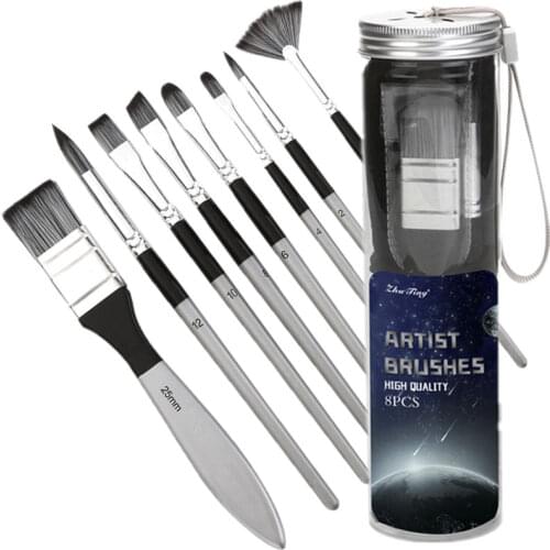 Drawing Brush With Carrying Case Nylon Hair Brushes for Painting 8 Pcs/Set Watercolor and Acrylic Brush Drawing Tools Art Sets