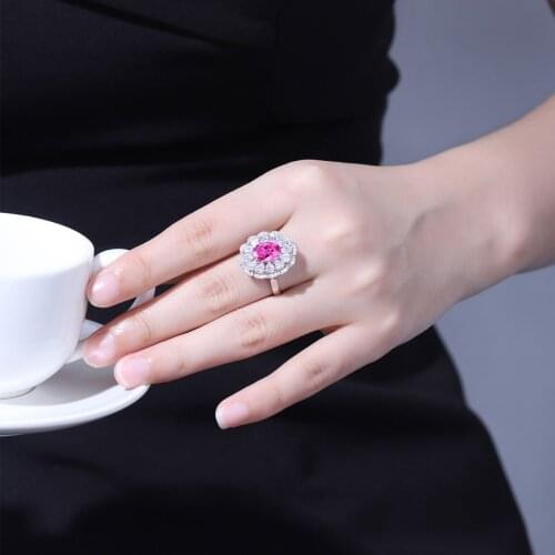 Fashion Certificated Oval Shape Lab Created Sapphire Silver Jewelry Ring 2.3ct Sterling Plate 925 Silver Gemstone Ring