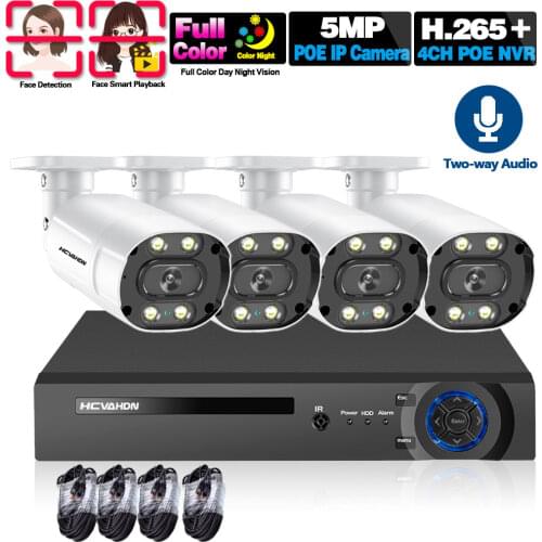 4CH 4K POE NVR Kit Outdoor Bullet Camera System 5MP Face Detection Two way Audio IP Camera CCTV Video Security Surveillance Kit