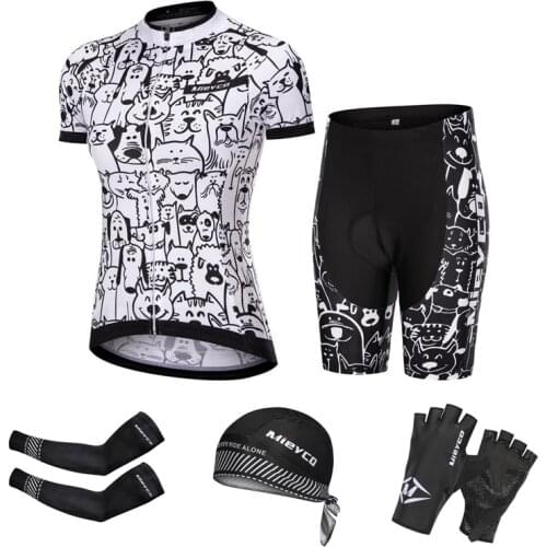 Cycling Clothing Kits Cartton White Cat Dog Summer Short Sleeve Breathable Wicking MTB Suit Mujer Maillot Ciclismo Female Set