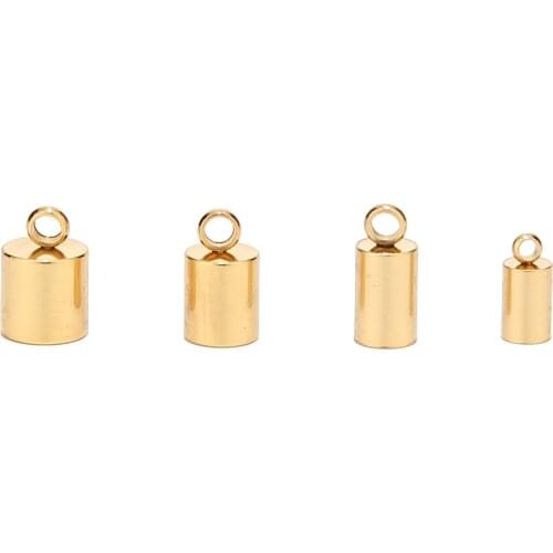 50pcs Stainless Steel Gold Tone 3mm/4mm/5mm/6mm Cord Ends Leather End Caps Leather Cord Tips with Loop