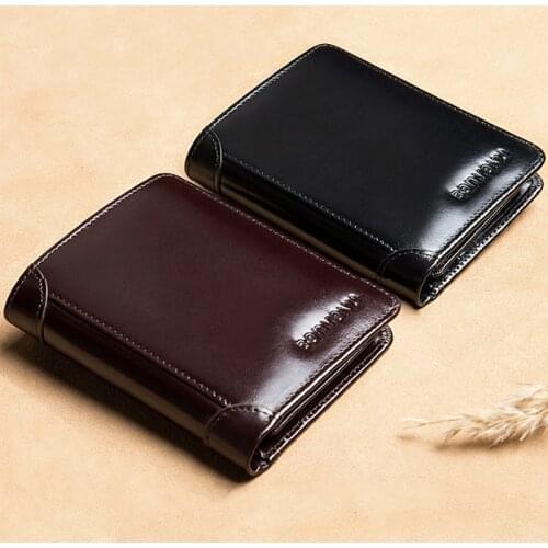 Luufan RFID Mens Wallet Genuine Leather Vintage Black Purse For Men Mini Card Holder Male Short Wallet High Quality Wallet 2020