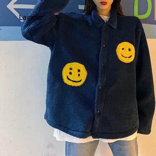 Jacket Men Couple Best Quality Warm Smiley Face Coat Kanye West Green Red Blue Coat