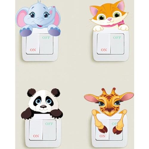 Lovely Animals Switch Stickers Home Decoration Elephant Cat Panda Giraffe Mural Art Kids Room Diy Decorative Pvc 3d Wall Decal