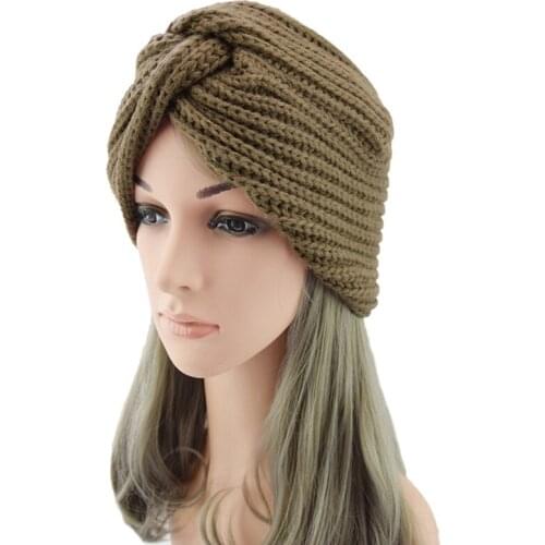Muslim Inner Hijab Caps Bohemia Turban Cashmere Cross Wrap Head Indian Hat Wool Knitting Hijab Bonnet Turbante Cap Ready To Wear