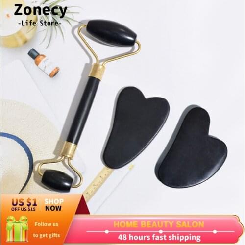 Obsidian Stone Face Roller Natural Facial Massager Roller Thin Lift Beauty Health Gouache Scraper Eye Body Gua Sha Kit Skin Care