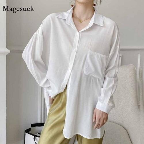 Single Breasted Loose Plus Size Korean Long Sleeve Women Fashion Tops White Shirt Women Office Lady Style Blouses Female 11579