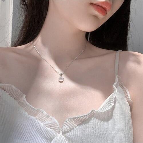 Pure Sterling 925 Silver Necklace for Women Party Wedding Jewelry Round Jade Pendant Necklace Collar Chain Clavicle Choker Gifts