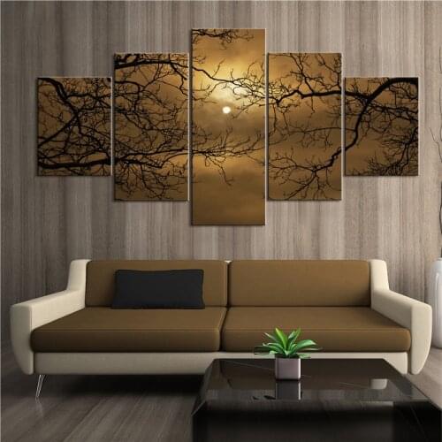 5 Piece Poster Fashion Mural The Moon in the Dead Tree Art Scenery Painting Office Home Decorative Painting