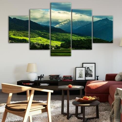 Mountain and Sky Canvas Posters Home Decor Wall Art 5 Pieces Paintings For Living Room HD Prints Landscape Pictures(No Frame)