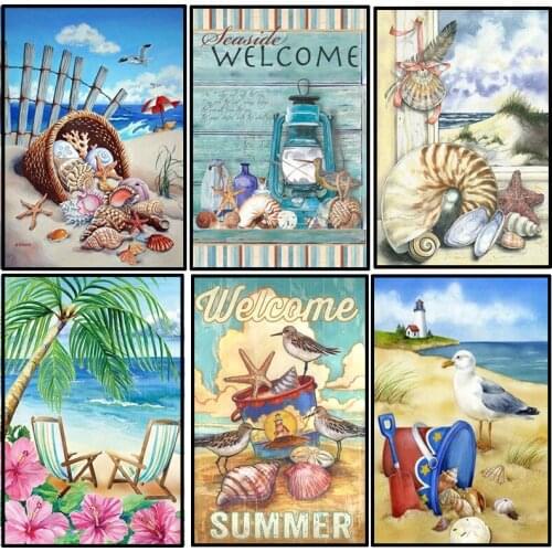 Seaside round/square Scenery 5D acrylic embroidery pattern wedding decor mosaic diy diamond painting 3d cross stitch kits RA2625