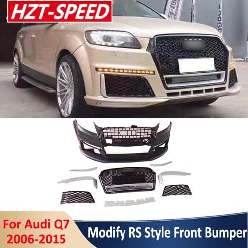 Q7 Modify to RS Style PP Unpainted Front Bumper Grille LED Lights For Audi Q7 2006-2015 Car Body Kit