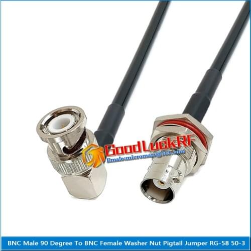 Q9 BNC Male Right Angle 90 Degree To BNC Female O-ring Bulkhead Washer Nut Pigtail Jumper RG-58 RG58 3D-FB Extend cable 50 Ohm