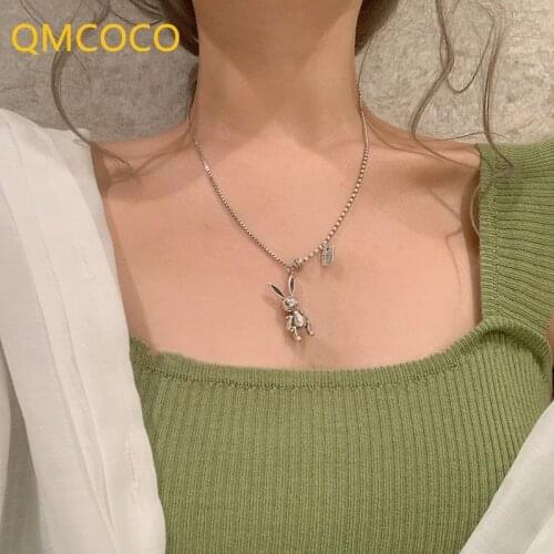 QMCOCO 925 Silver Of Rabbit Animal Pendant Necklace For Women And Man Vintage Punk Hip-Hop Chain Birthday Party Neck Jewelry