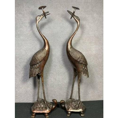 Rare old Antique copper Crane & Turtle statue,A PAIR
