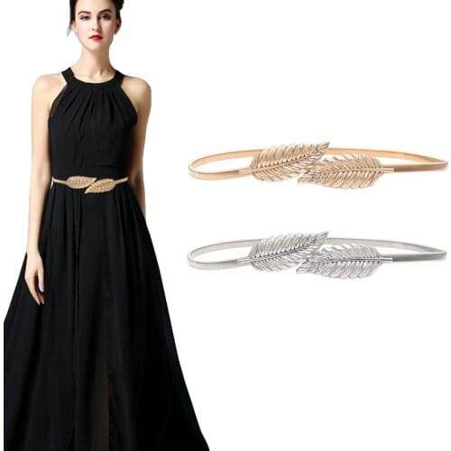Belts For Women Wedding Designer Elastic Girl Stretch Skinny Waistband Thin Metal Female Belt ceinture Flower Leaf Shape