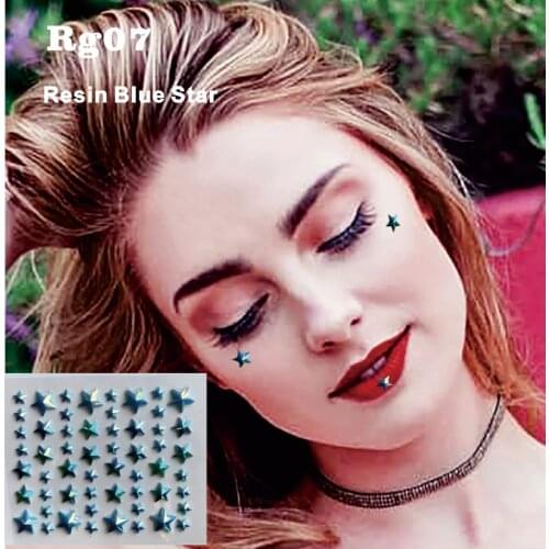 LINAHOSHI RG07 Blue Star Resin DIY stick on Under Eye Face Jewels Sticker Lip Makeup Decor Sticker for Dress up, Costume Party