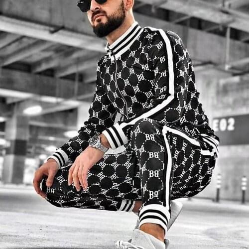 2021 3D printing Lattice Mens suit Tracksuit Set Men Casual Zipper Sets Sweatpants Multi-pocket Fashion High Street Jackets Sets