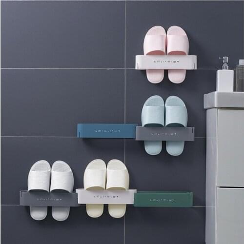 Bathroom Slippers Rack Wall-free Perforated Shelf toilet Combination Shoe Rack Storage Rack Wall Hanging Drain
