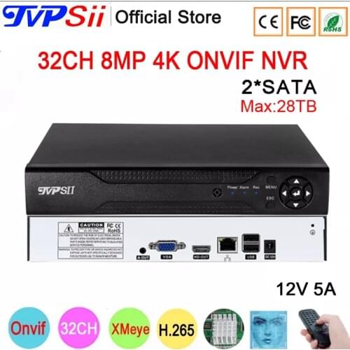 Silver Panel 12V 3A Hi3536D Auido H.265+ 5mp 16CH 16 Channel Face Detection Onvif IP CCTV NVR DVR Surveillance Video Recorder